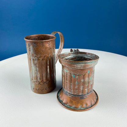 Antique Rustic Hand Pounded Copper and Tin Cups. Set of 4 Different Vessels. Beautiful Fluting. Rustic Home Decor. Gift for Him or Her. - I Bought a Yard Sale