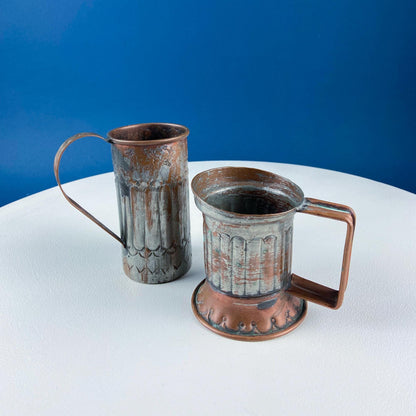 Antique Rustic Hand Pounded Copper and Tin Cups. Set of 4 Different Vessels. Beautiful Fluting. Rustic Home Decor. Gift for Him or Her. - I Bought a Yard Sale