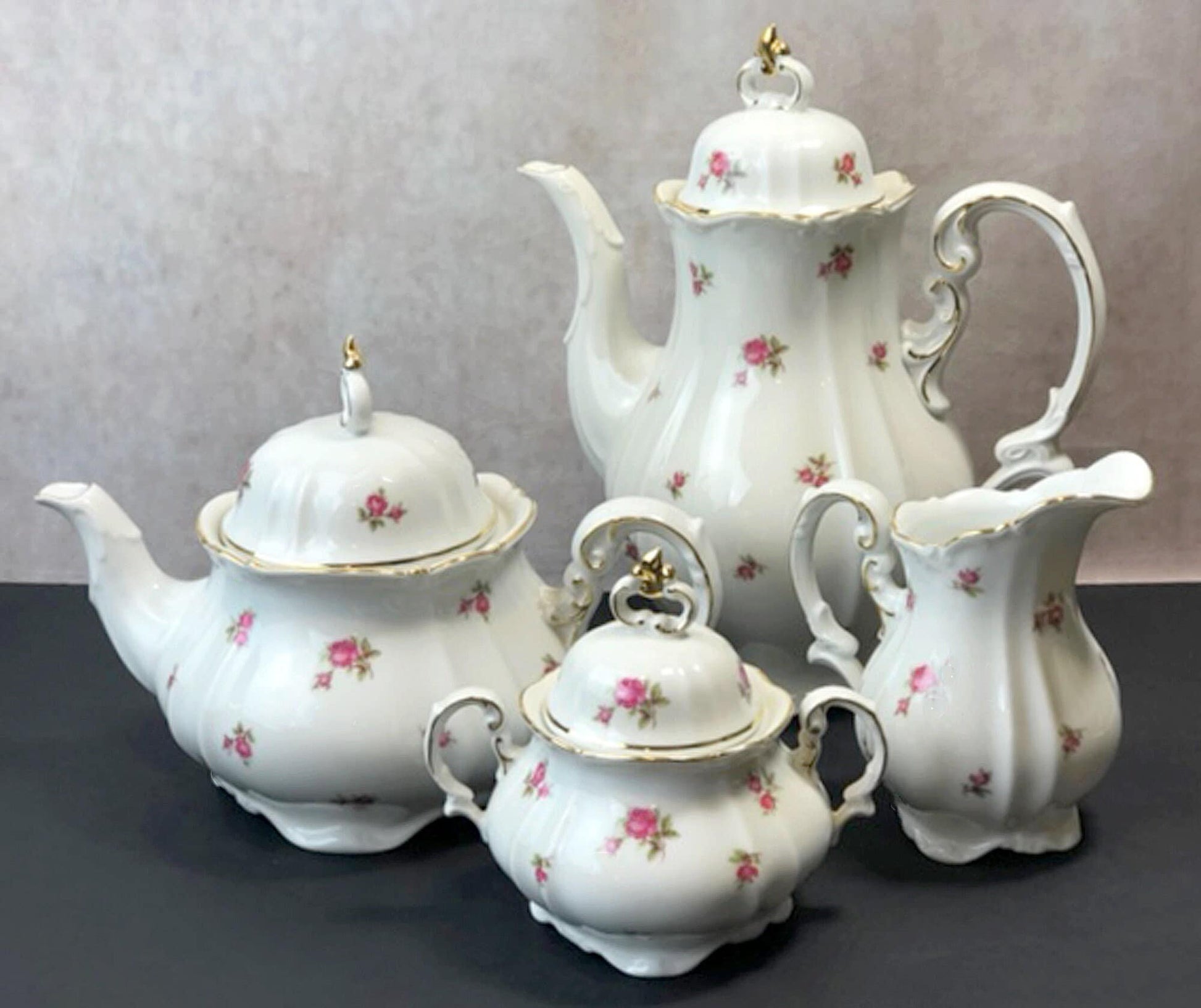 Antique Star Paragon Tea, Coffee, or Chocolate Set. Tray with Matching 5 Cups & Saucers. Delicate Fluting and Flowers. Dining Room Decor. - I Bought a Yard Sale