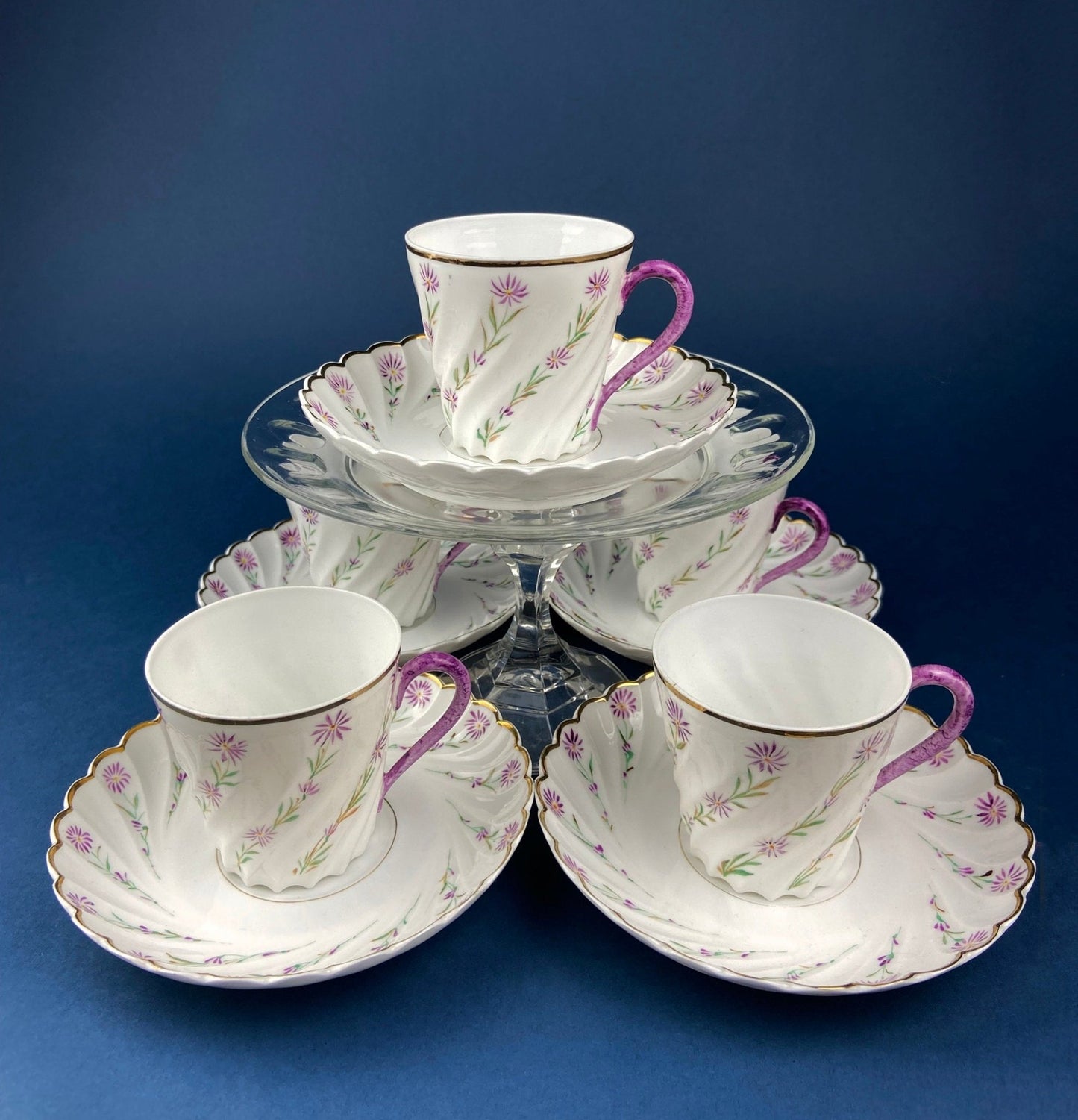 Antique Star Paragon Tea, Coffee, or Chocolate Set. Tray with Matching 5 Cups & Saucers. Delicate Fluting and Flowers. Dining Room Decor. - I Bought a Yard Sale