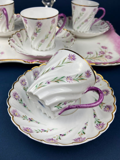 Antique Star Paragon Tea, Coffee, or Chocolate Set. Tray with Matching 5 Cups & Saucers. Delicate Fluting and Flowers. Dining Room Decor. - I Bought a Yard Sale