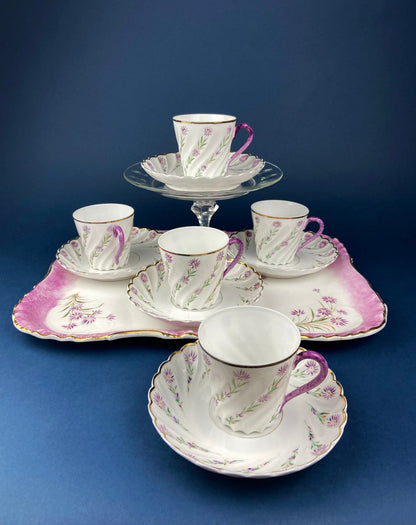 Antique Star Paragon Tea, Coffee, or Chocolate Set. Tray with Matching 5 Cups & Saucers. Delicate Fluting and Flowers. Dining Room Decor. - I Bought a Yard Sale