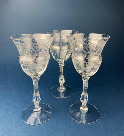Antique Tall Sherbet Crystal Glasses by Fostoria. Etched Midnight Rose Pattern. Set of Six, 4 oz, Glassware. Replacements. Fine Dining. - I Bought a Yard Sale