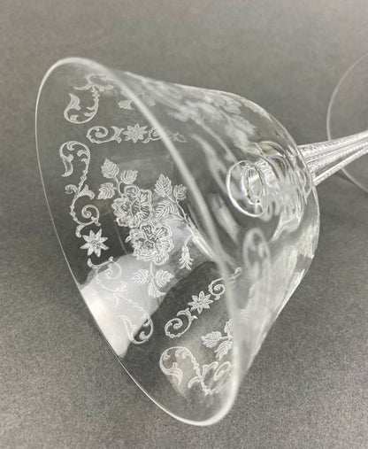 Antique Tall Sherbet Crystal Glasses by Fostoria. Etched Midnight Rose Pattern. Set of Six, 4 oz, Glassware. Replacements. Fine Dining. - I Bought a Yard Sale