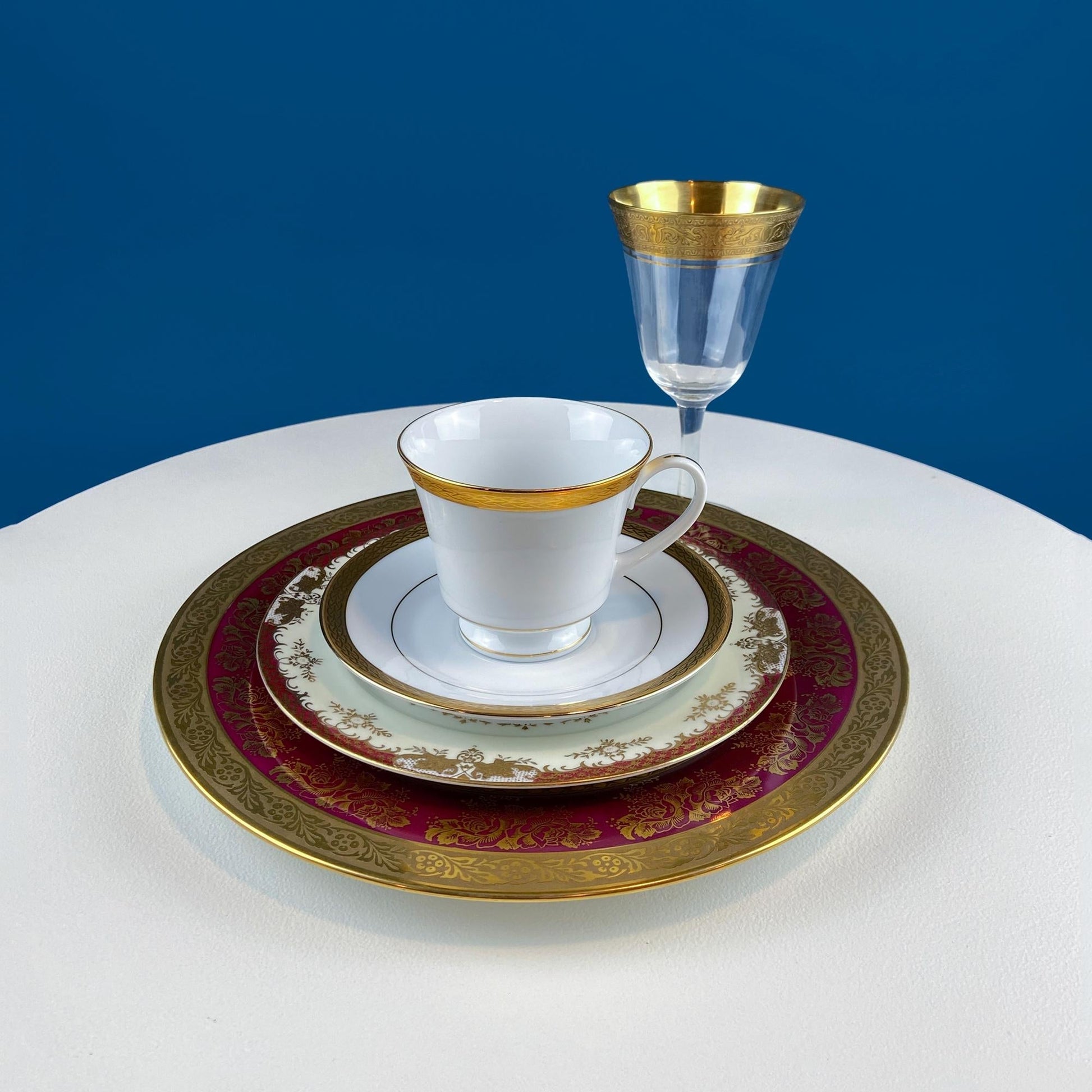 Antique Tiffin Franciscan Wine Goblets with Embossed Gold Rims. Set of 6 Faceted Mid Century Stemware. 24K Gold. Dining Room Decor. - I Bought a Yard Sale