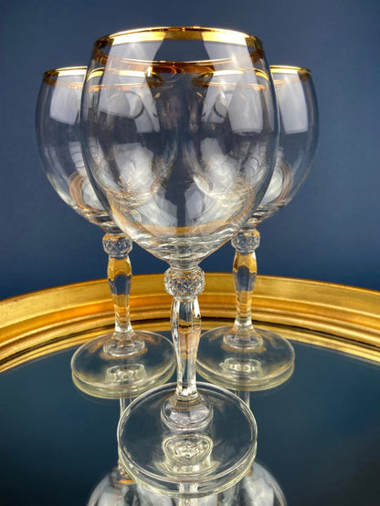 Antique Tiffin Franciscan Wine Goblets with Embossed Gold Rims. Set of 6 Faceted Mid Century Stemware. 24K Gold. Dining Room Decor. - I Bought a Yard Sale