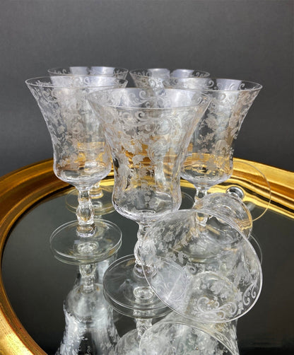 Antique Tiffin Franciscan Wine Goblets with Embossed Gold Rims. Set of 6 Faceted Mid Century Stemware. 24K Gold. Dining Room Decor. - I Bought a Yard Sale