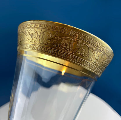 Antique Tiffin Franciscan Wine Goblets with Embossed Gold Rims. Set of 6 Faceted Mid Century Stemware. 24K Gold. Dining Room Decor. - I Bought a Yard Sale