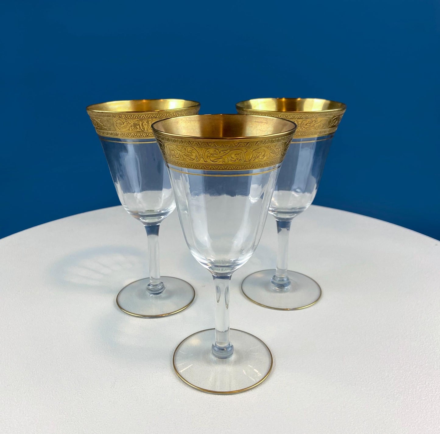 Antique Tiffin Franciscan Wine Goblets with Embossed Gold Rims. Set of 6 Faceted Mid Century Stemware. 24K Gold. Dining Room Decor. - I Bought a Yard Sale
