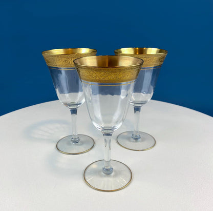 Antique Tiffin Franciscan Wine Goblets with Embossed Gold Rims. Set of 6 Faceted Mid Century Stemware. 24K Gold. Dining Room Decor. - I Bought a Yard Sale