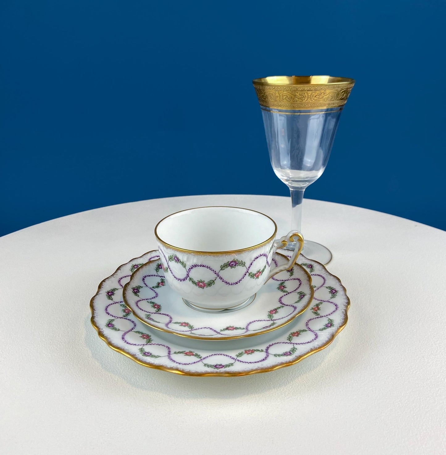 Antique Tiffin Franciscan Wine Goblets with Embossed Gold Rims. Set of 6 Faceted Mid Century Stemware. 24K Gold. Dining Room Decor. - I Bought a Yard Sale