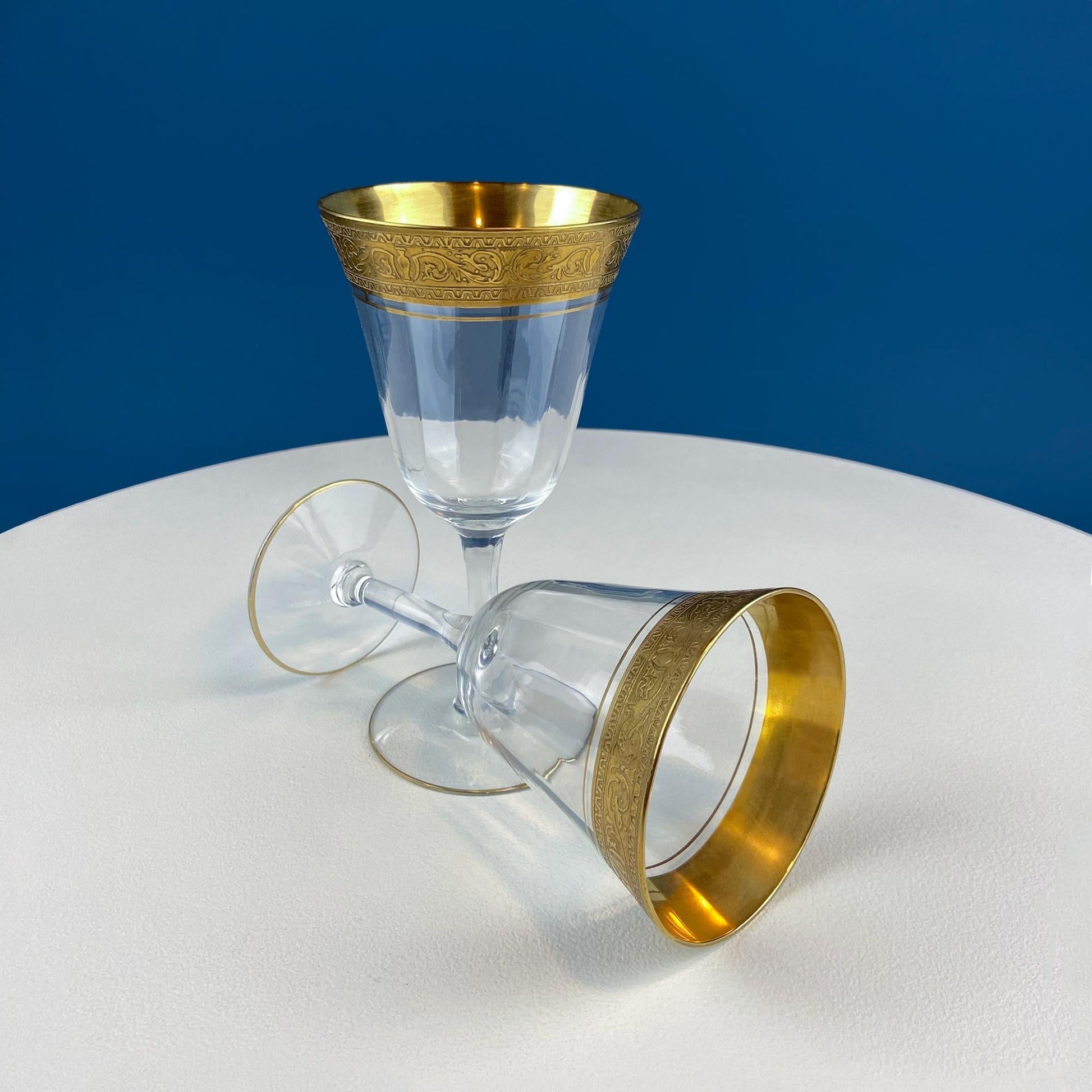 Antique Tiffin Franciscan Wine Goblets with Embossed Gold Rims. Set of 6 Faceted Mid Century Stemware. 24K Gold. Dining Room Decor. - I Bought a Yard Sale