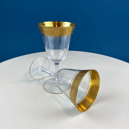 Antique Tiffin Franciscan Wine Goblets with Embossed Gold Rims. Set of 6 Faceted Mid Century Stemware. 24K Gold. Dining Room Decor. - I Bought a Yard Sale