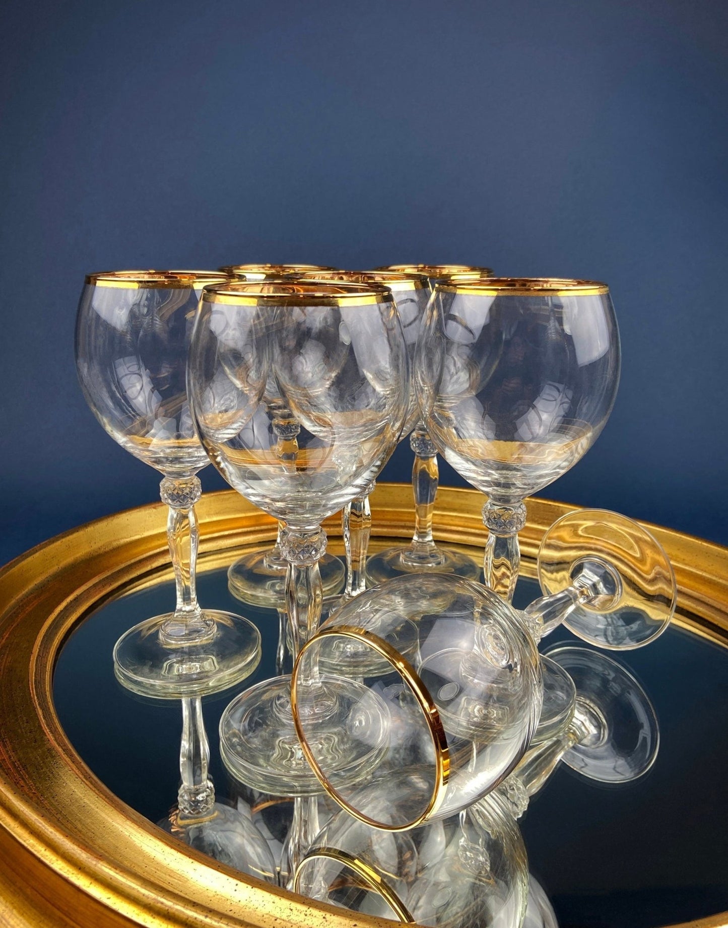 Antique Tiffin Franciscan Wine Goblets with Embossed Gold Rims. Set of 6 Faceted Mid Century Stemware. 24K Gold. Dining Room Decor. - I Bought a Yard Sale