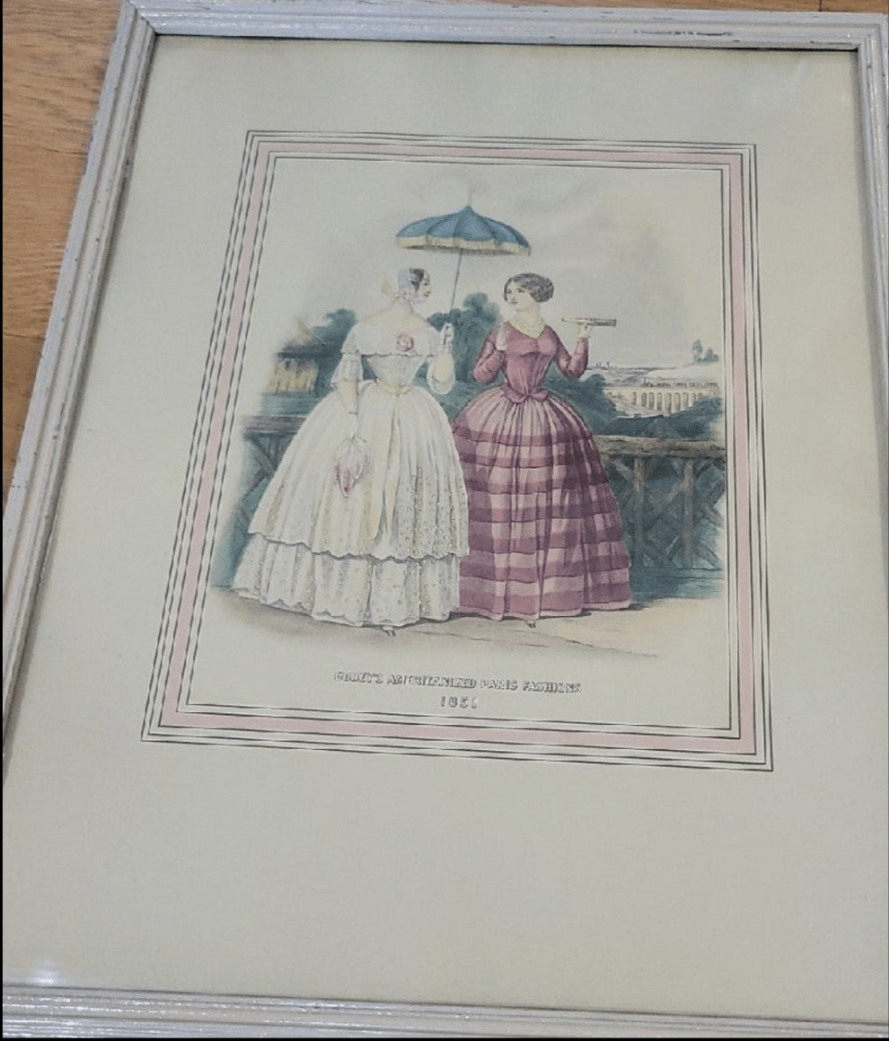 Antique Victorian fashion Print Picture French Paris 1851 - I Bought a Yard Sale