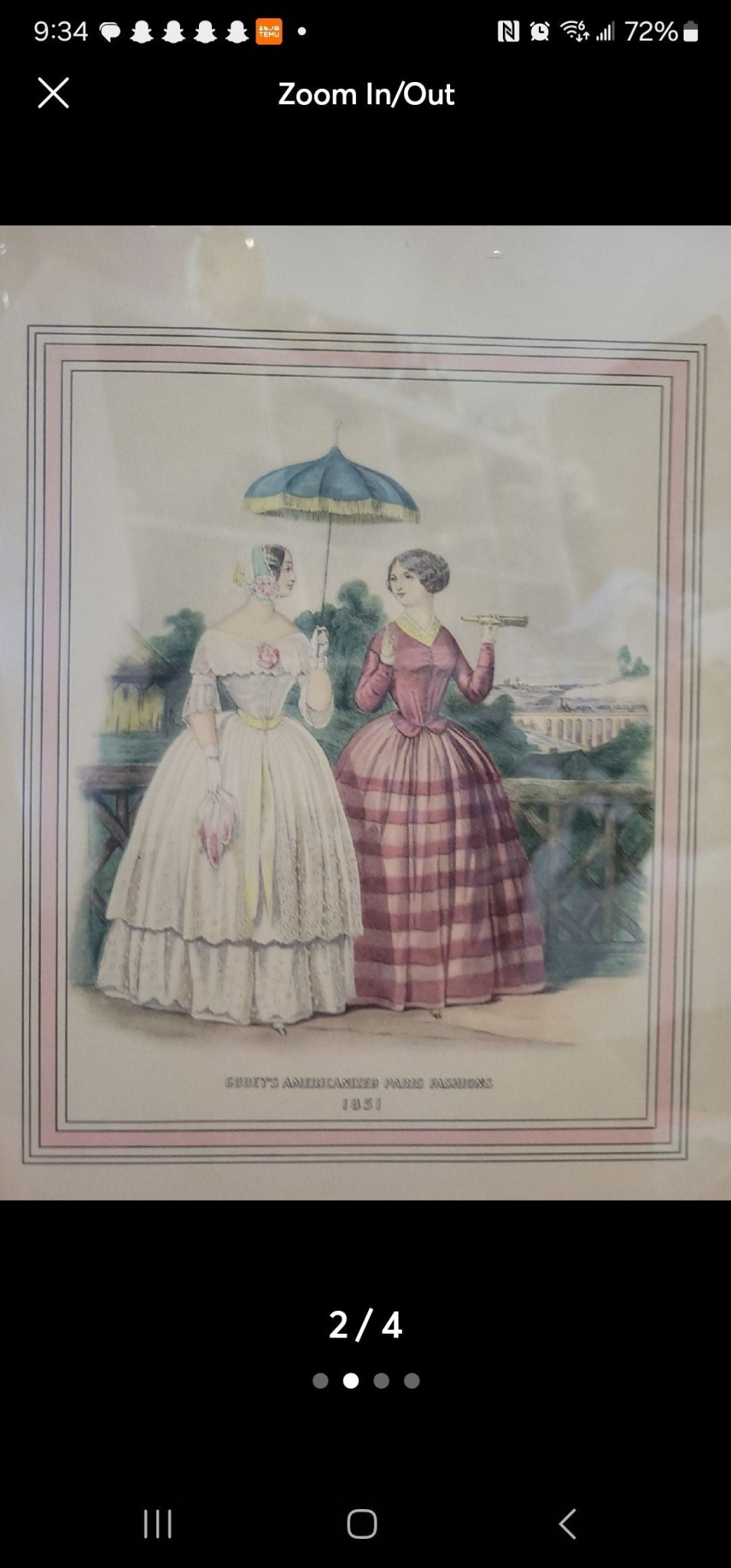 Antique Victorian fashion Print Picture French Paris 1851 - I Bought a Yard Sale