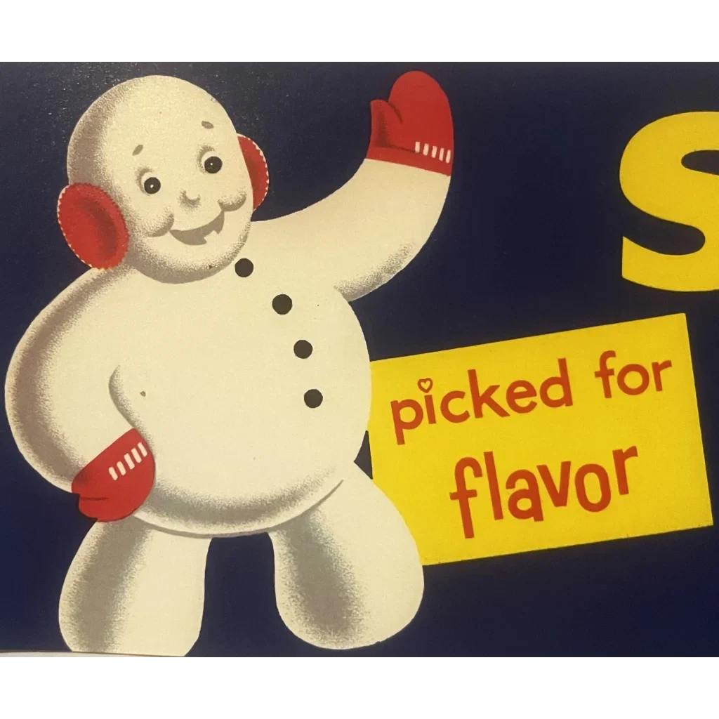 Vintage Snoboy Snowman Crate Label ❄️ Mountain Bartletts Pear Advertising Art, Los Angeles Calif
