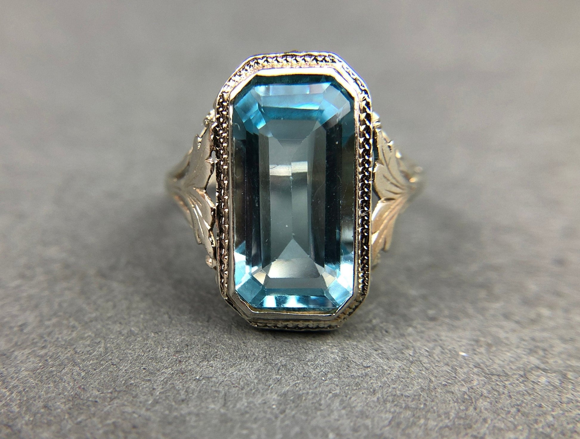 Art Deco 14k Gold 5ct Sky Blue Topaz Ring - I Bought a Yard Sale