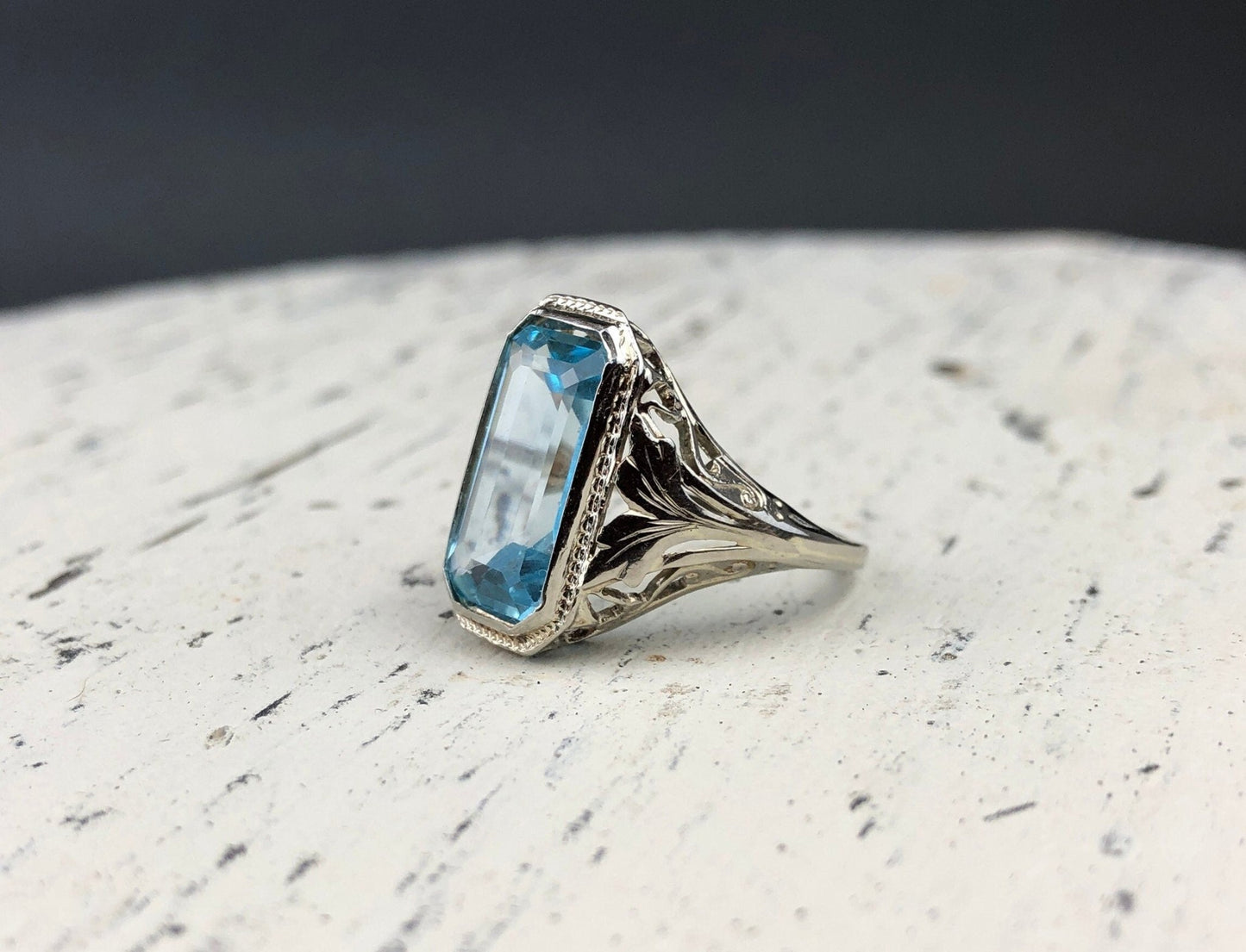 Art Deco 14k Gold 5ct Sky Blue Topaz Ring - I Bought a Yard Sale