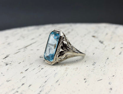 Art Deco 14k Gold 5ct Sky Blue Topaz Ring - I Bought a Yard Sale