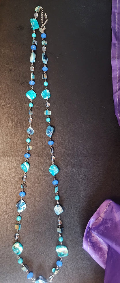 AVENUE Brand Dyed Blue Turquoise Mother of Pearl Fashion Necklace Double Strand - I Bought a Yard Sale