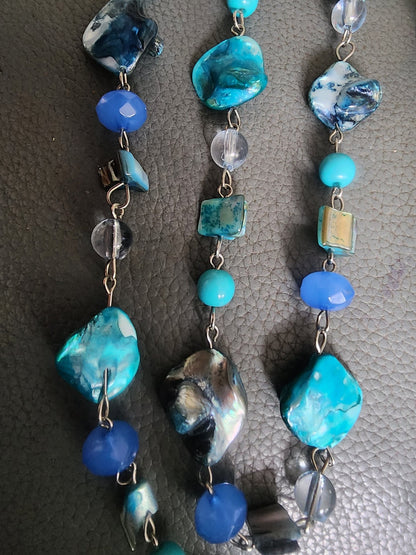 AVENUE Brand Dyed Blue Turquoise Mother of Pearl Fashion Necklace Double Strand - I Bought a Yard Sale