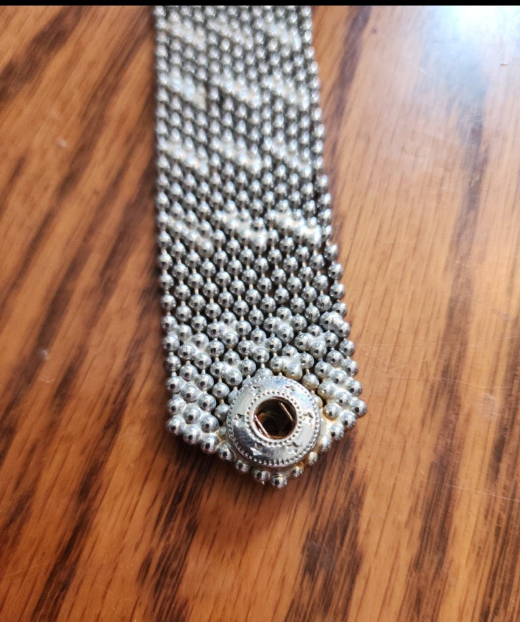 Beaded Cuff Bracelet Silver Tone - I Bought a Yard Sale