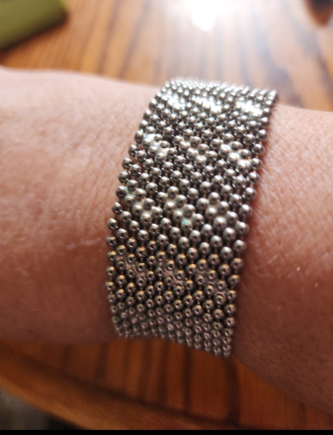 Beaded Cuff Bracelet Silver Tone - I Bought a Yard Sale