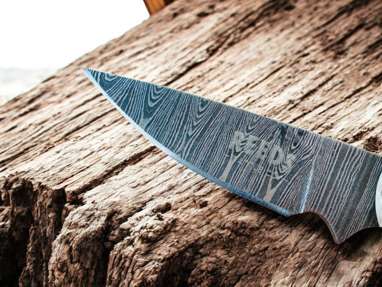 Belt Knife 3.5" Damascus Blade with Antler Horn Handle & Sheath - I Bought a Yard Sale