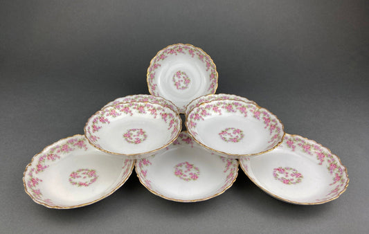 Berry Bowls by Limoges Elite. Set of Eight Berry Bowls. 5 inch Serving Bowls with Pink Roses & Scalloped Rim. - I Bought a Yard Sale