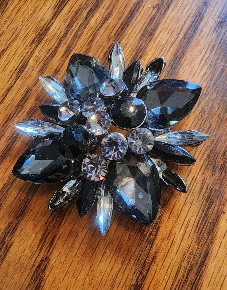Black Faceted Beaded Brooch has no pin or clip but could be added to make a pin or hair clip. Very Elegant. - I Bought a Yard Sale