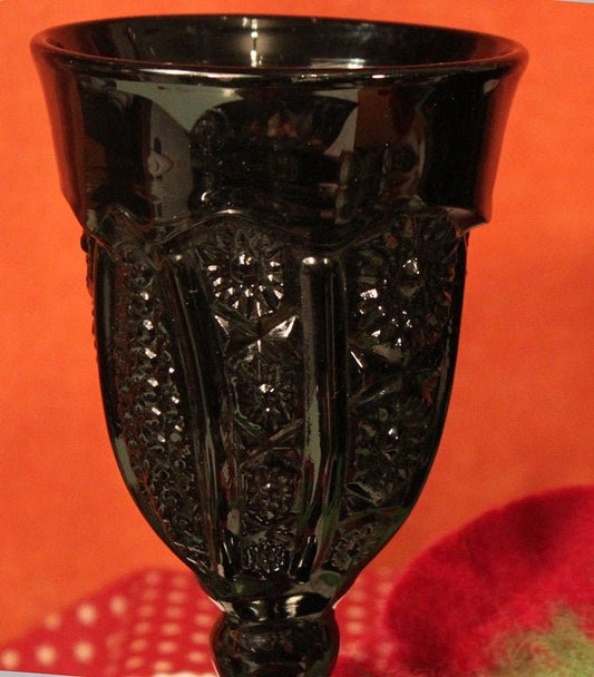 Black Goblets Pressed Glass Ornate Water of Wine Goblets - I Bought a Yard Sale