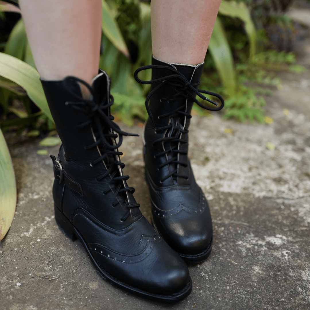Black Leather Victorian Ankle Boots - I Bought a Yard Sale