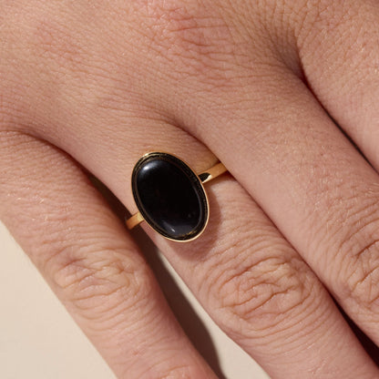 Black Oval Stone Ring in Gold - I Bought a Yard Sale