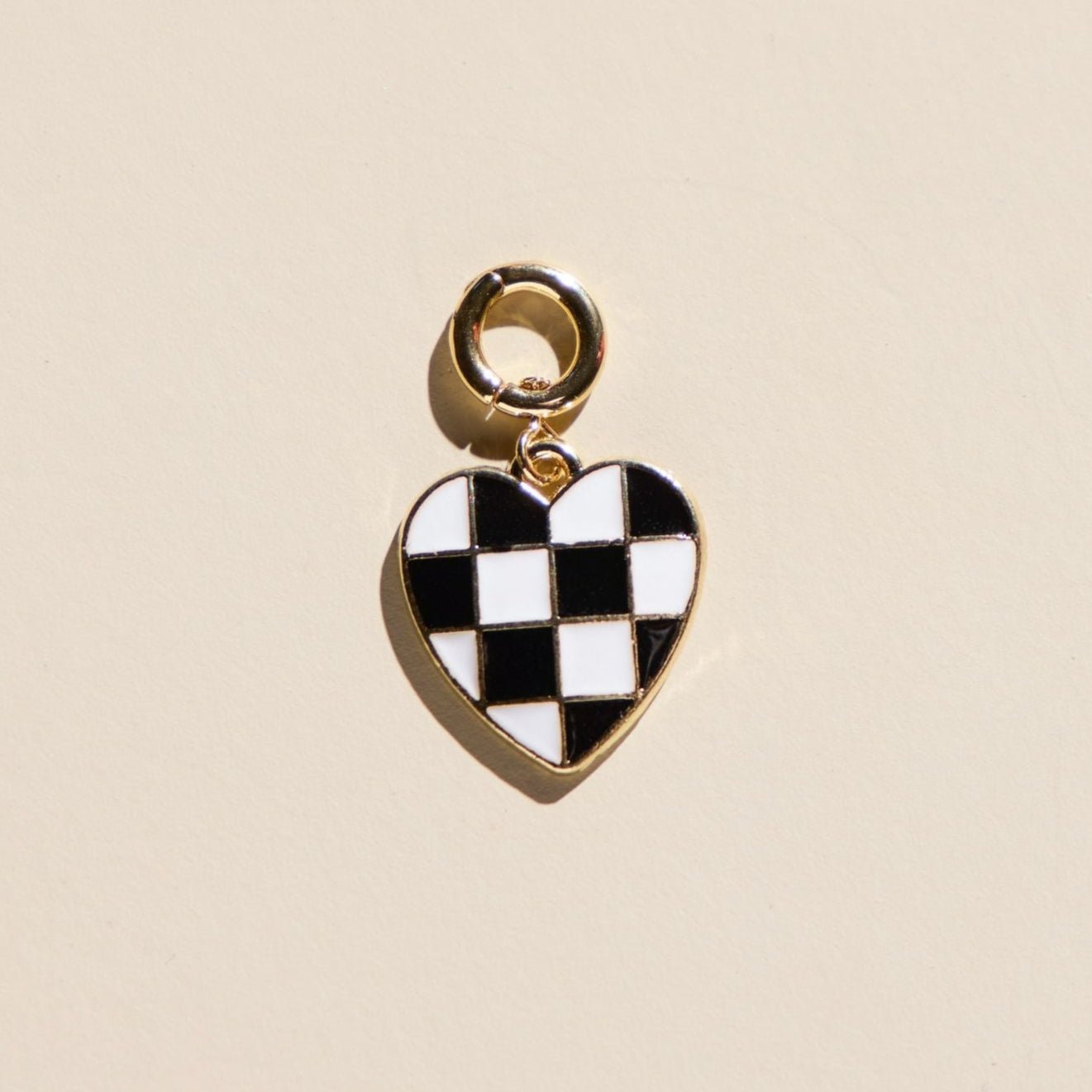 Black & White Checkered Heart Charm - I Bought a Yard Sale