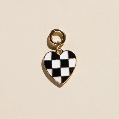 Black & White Checkered Heart Charm - I Bought a Yard Sale