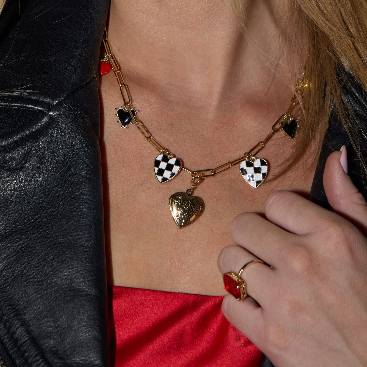 Black & White Checkered Heart Charm - I Bought a Yard Sale