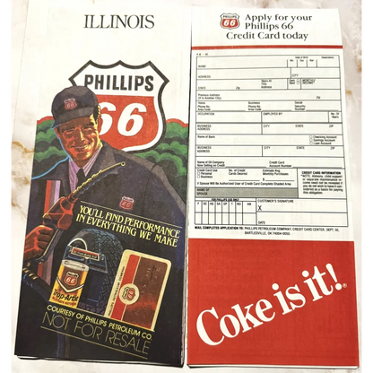 Vintage Blast from the Past Phillips 66 Illinois Coca-Cola Map Treasure