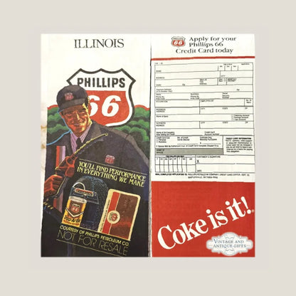 Vintage Blast from the Past Phillips 66 Illinois Coca-Cola Map Treasure