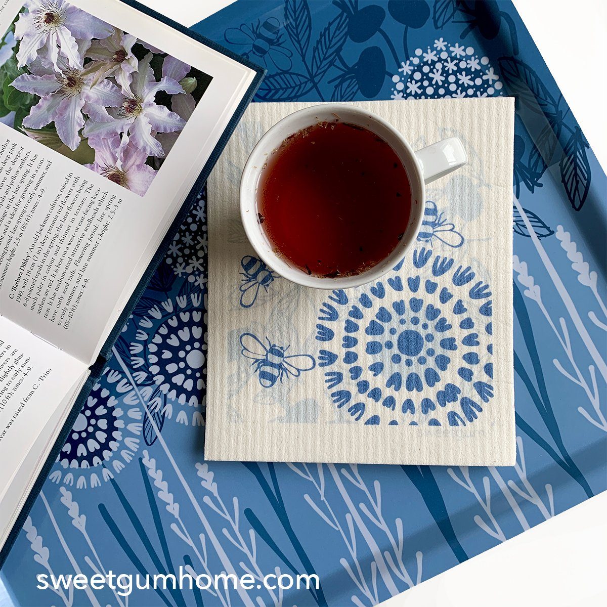 Bloom in Blue Tray | wood and melamine | 17" x 13" | Sweetgum - I Bought a Yard Sale