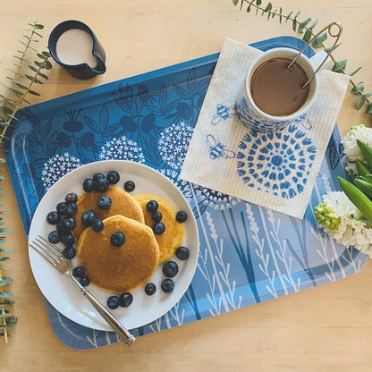Bloom in Blue Tray | wood and melamine | 17" x 13" | Sweetgum - I Bought a Yard Sale