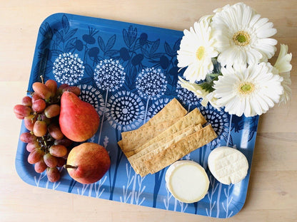 Bloom in Blue Tray | wood and melamine | 17" x 13" | Sweetgum - I Bought a Yard Sale