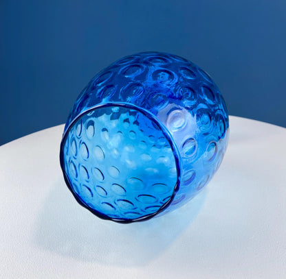 Blue Hand - Blown Glass Footed Vase. Large Goblet with Thumb Print Motif. Collectible Modern Glass. Home or Retail Decor. Interior Design Idea - I Bought a Yard Sale