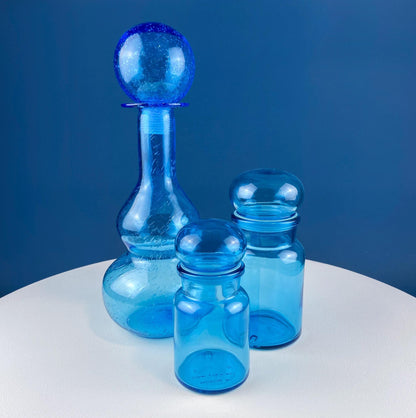 Blue Hand - Blown Glass Footed Vase. Large Goblet with Thumb Print Motif. Collectible Modern Glass. Home or Retail Decor. Interior Design Idea - I Bought a Yard Sale