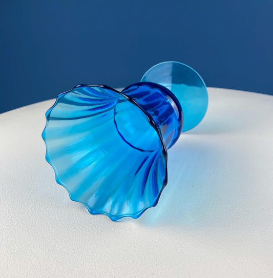 Blue Hand - Blown Glass Footed Vase. Large Goblet with Thumb Print Motif. Collectible Modern Glass. Home or Retail Decor. Interior Design Idea - I Bought a Yard Sale