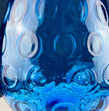 Blue Hand - Blown Glass Footed Vase. Large Goblet with Thumb Print Motif. Collectible Modern Glass. Home or Retail Decor. Interior Design Idea - I Bought a Yard Sale