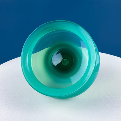 Blue Hand - Blown Glass Footed Vase. Large Goblet with Thumb Print Motif. Collectible Modern Glass. Home or Retail Decor. Interior Design Idea - I Bought a Yard Sale