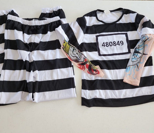 Boy's Prisoner Convict Tattoo Sleeves Child Size M Halloween Costume - I Bought a Yard Sale