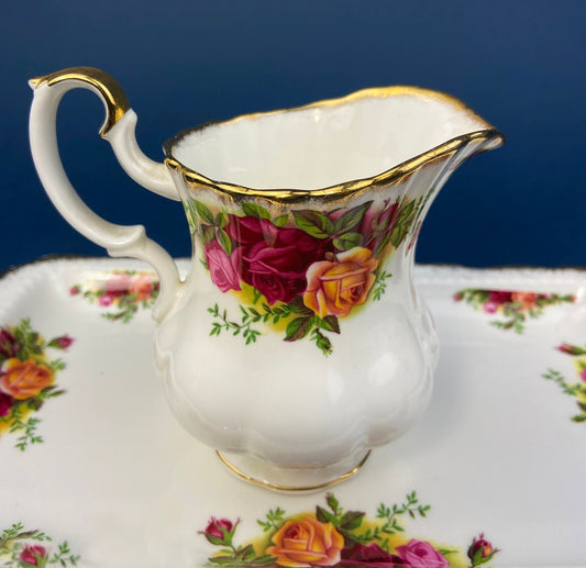 Breakfast Tray, Creamer, Sugar Bowl, and Vase by Royal Albert. Old Country Roses Motif. Made in England. Gift for Her. Gift for Mother. - I Bought a Yard Sale