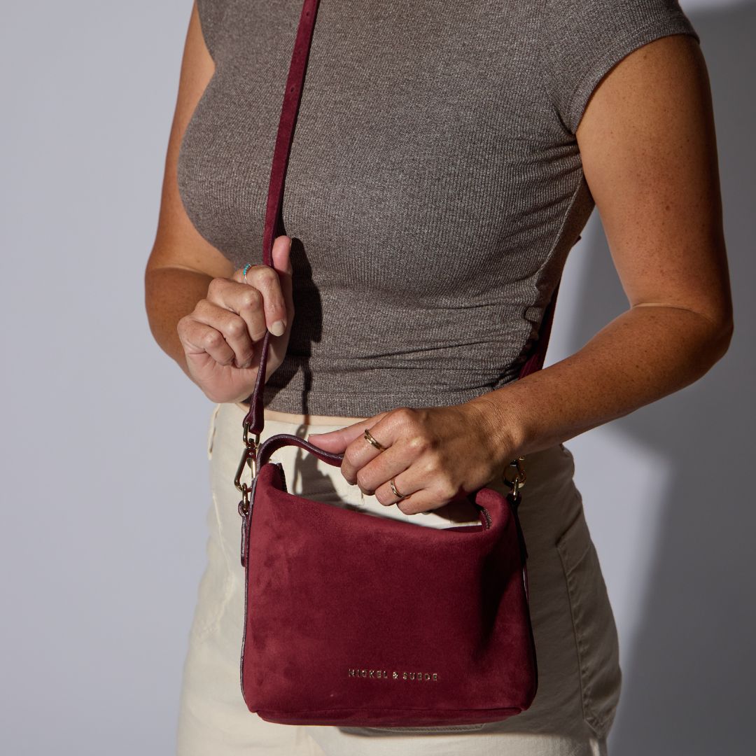 Brigitte Suede Mini Bag in Sangria - I Bought a Yard Sale